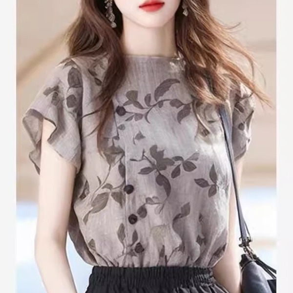 奥特莱斯专柜正品清仓法式轻奢小飞短袖衬衫夏季高级感碎花上衣女