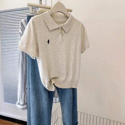奥特莱斯品牌清仓捡漏polo衫针织刺绣短袖t恤女夏季冰丝翻领上衣
