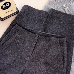 女气质百搭弯刀裤 秋冬无腰扣显瘦毛呢直筒裤 高端品牌女装 奥莱正品
