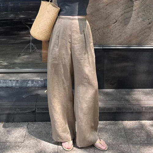 奥特莱斯专柜正品清仓棉麻垂感阔腿裤女2026夏新款简约时尚高腰裤