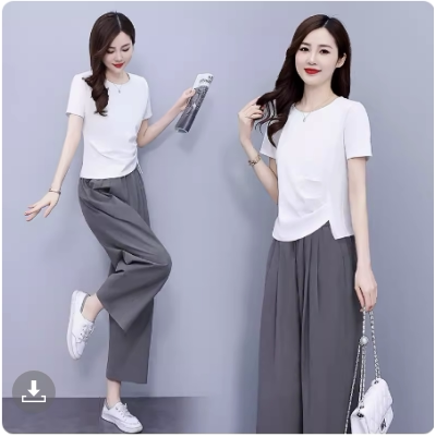 棉麻阔腿裤套装2025夏装新款洋气大码女装时髦减龄显瘦时尚两件套