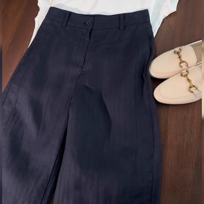 奥特莱斯品牌清仓捡漏立体裁剪夏季透气轻薄天丝亚麻女直筒弯刀裤