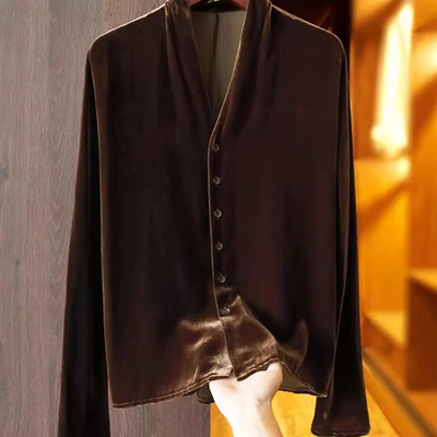法式高级感金丝绒衬衫女2024秋冬新款复古洋气小衫遮肚子气质上衣