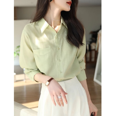 奥莱清仓天丝羊毛薄款春夏新款宽松显瘦长袖衬衫女通勤气质衬衣