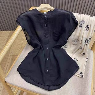 奥特莱斯专柜正品清仓复古洋气天丝苎麻坎肩独特别致无袖上衣女夏