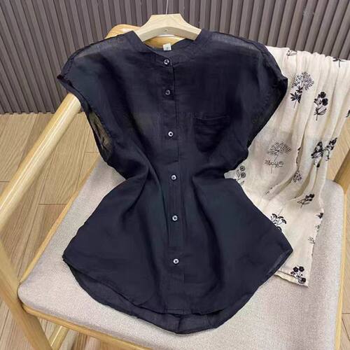 奥特莱斯专柜正品清仓复古洋气天丝苎麻坎肩独特别致无袖上衣女夏