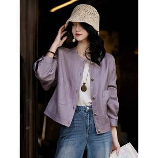 洋气女士百搭上衣 2025新款 奥特莱斯专柜正品 苎麻夹克外套女春秋季