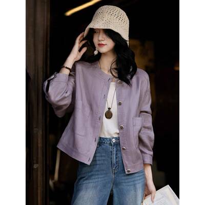 奥特莱斯专柜正品苎麻夹克外套女春秋季2025新款洋气女士百搭上衣