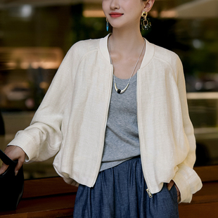 奥特莱斯专柜正品 女 清仓星砂流动云朵宽松外套亮丝亚麻棒球领秋季