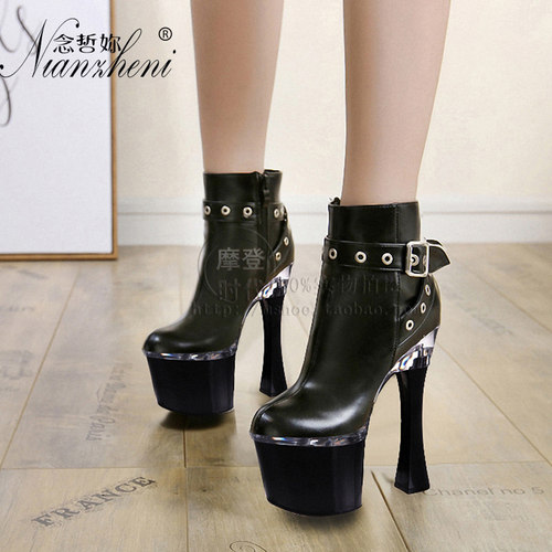 短靴18cm粗跟厚底长腿恨天高