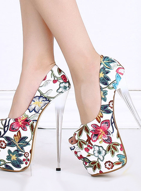 19cm20公分超高细跟恨天高防水台鱼嘴大码女单鞋情趣高跟鞋床上