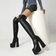 百搭款 15CM超高跟鞋 恨天高粗跟过膝长靴模特走秀夜店酒吧演出时尚
