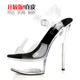 钢管舞15厘米车展高跟鞋 细跟13CM走秀透明水晶防水台凉鞋 女防滑