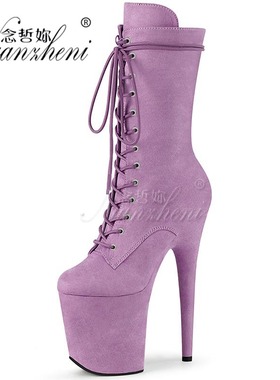 20厘米超高跟鞋细跟恨天高防水台紫色钢管舞鞋短靴女夸张情趣床上