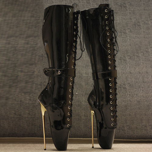 18厘米超高跟鞋恨天高细跟高筒不过膝长靴禁锢调教女王芭蕾舞女鞋