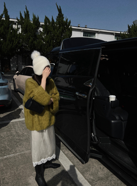 nczz《白雪芥末》  蚕丝羊绒宽松版编织针织衫