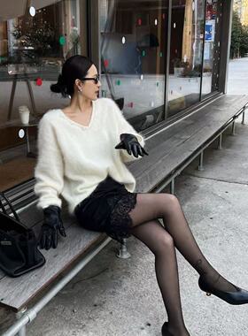 nczz《阿尔卑斯》 羊毛拉绒定制围巾两穿v领针织衫