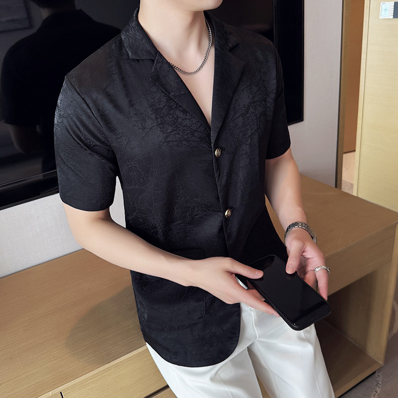 夏季冰丝短袖西服无里衬提花休闲西装DXZ002-P85图片