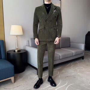 雪尼尔人字纹男士商务休闲西服双排扣西装套装2527-P220