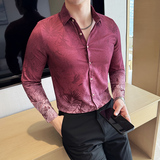 渐变褶皱印花衬衫时尚休闲免熨衬衣CS010-P63，男装衬衫，星座1606-1