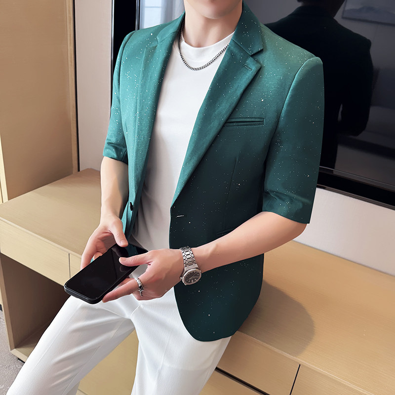 冰丝满天星烫金西服时尚休闲短袖西装外套DX43-P128,男装T恤,星座1606-1