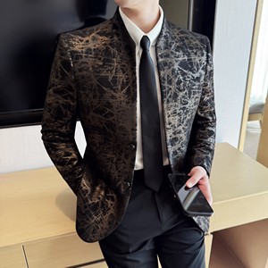 中式立领提花时尚休闲西装外套男士韩版修身西服DX61-P158图片
