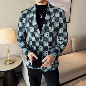 提花牛仔韩版修身西服时尚潮流休闲西装DX30-P168图片