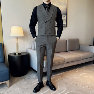 韩版修身双排扣条纹马甲套西装MJT2409-P135，男装西服套装，星座1606-1