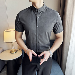 中式立领无痕衬衫修身高级短袖衬衣2801-P63,男装T恤,星座1606-1