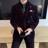 男士时尚休闲西装灯芯绒流星雨条纹双排扣西服套装SJT2519-P285，男装西服套装，星座1606-1