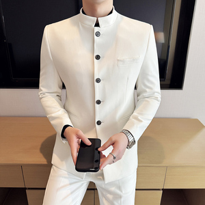 立领中山装韩版修身西服商务休闲西装两件套LJT2502-P195图片