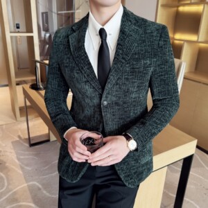 雪尼尔褶皱时尚休闲西装外套男士韩版修身西服DX60-P148图片