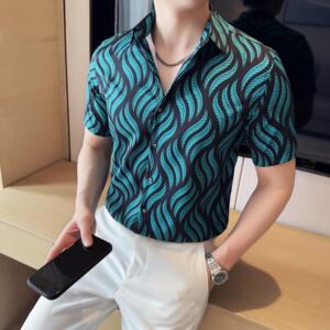 夏季印花短袖衬衫冰丝时尚休闲免熨衬衣男CS025-P58图片