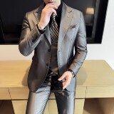 男士商务休闲西装韩版修身纯色光亮版定制西服三件套2517-P280，男装西服套装，星座1606-1