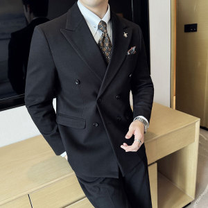 双排扣韩版修身商务西服毛呢西装三件套2414-P265，男装西服套装，星座1606-1