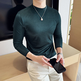 DS046-P48波浪纹半高领T恤男士修身立体打底衫，男装T恤，星座1606-1