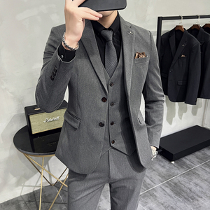 S-7XL韩版修身商务西服两粒扣西装三件套8802-P235图片
