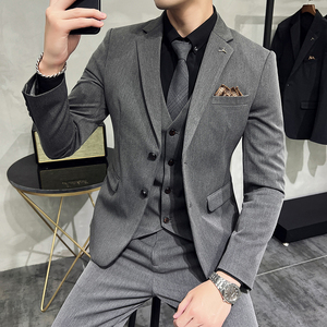 S-7XL韩版修身商务西服两粒扣西装三件套8802-P235