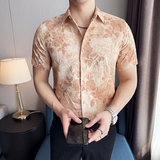 褶皱提花男士短袖衬衫时尚百搭休闲免熨衬衣CS017-P58，男装T恤，星座1606-1