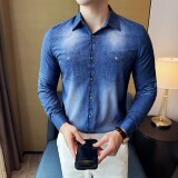 男士牛仔洗水印花衬衣韩版修身免熨长袖衬衫CS045-P62，男装衬衫，星座1606-1