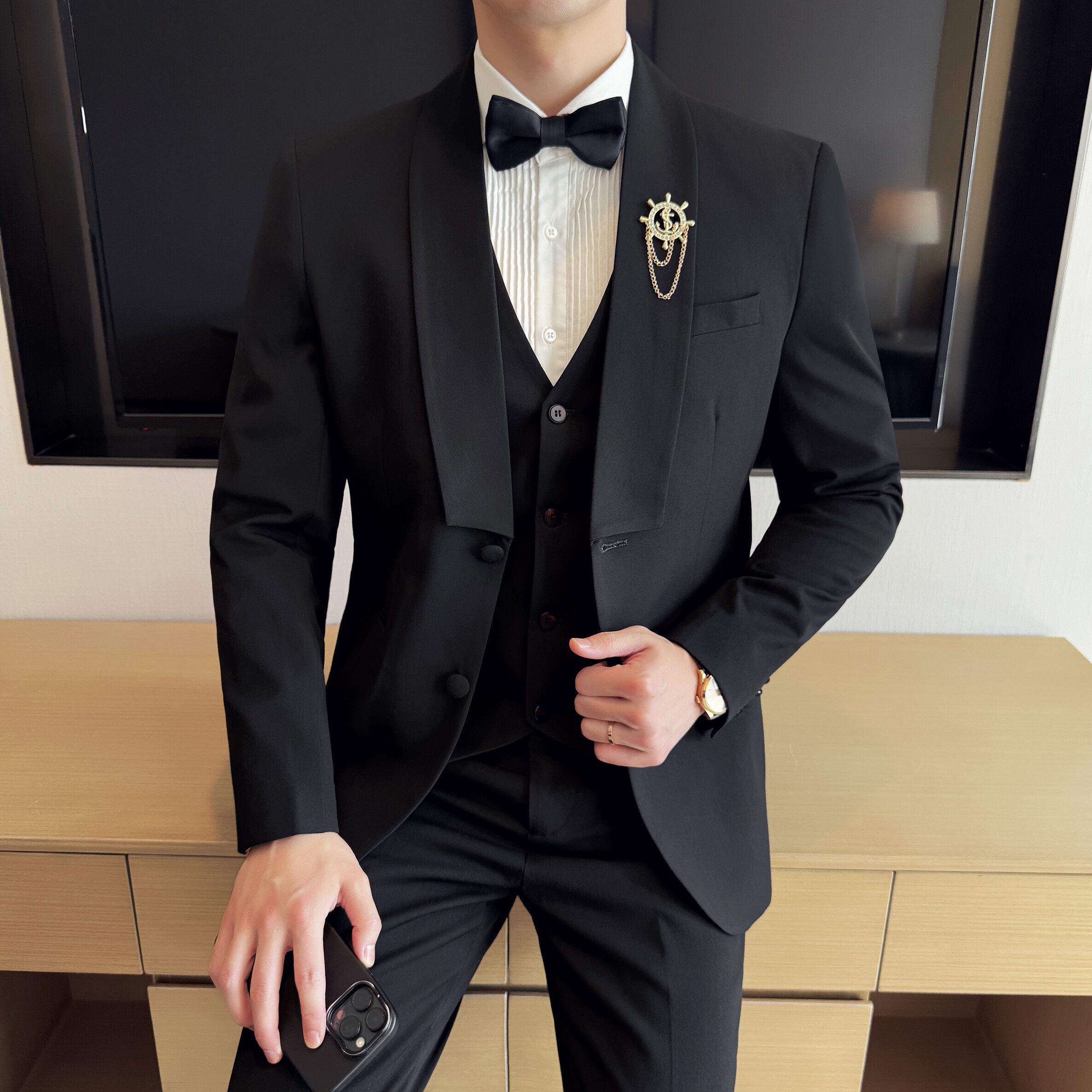 男士青果领商务休闲西装结婚礼服西服套装2526-P265,男装西服套装,星座1606-1