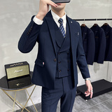 韩版修身商务西服双排扣马甲织带款西装三件套1825A-P265，男装西服套装，星座1606-1