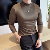 DS046-P48波浪纹半高领T恤男士修身立体打底衫，男装T恤，星座1606-1