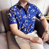 夏季印花短袖衬衣冰丝时尚休闲免熨衬衣男CS036-P58，男装T恤，星座1606-1