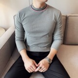 DS053-P48半高领体拼色T恤时尚百搭修身立体男士长袖打底衫，男装T恤，星座1606-1