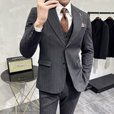 韩版修身商务西服条纹两粒扣戗驳领西装套装1816-P280，男装西服套装，星座1606-1