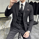 韩版修身商务西服条纹两粒扣戗驳领西装套装1816-P280，男装西服套装，星座1606-1