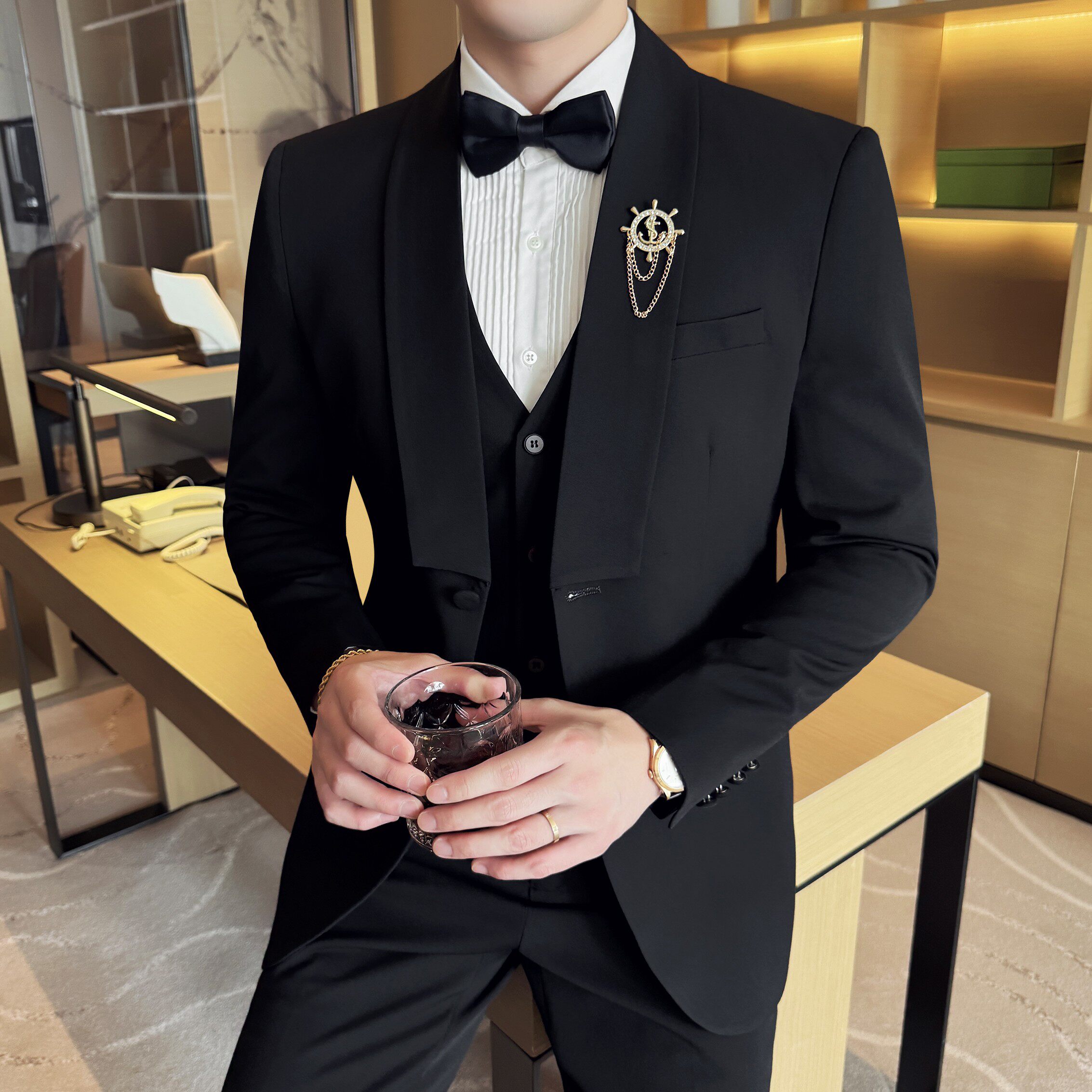 男士青果领商务休闲西装结婚礼服西服套装2526-P265,男装西服套装,星座1606-1
