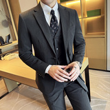 双门襟时尚设计潮流西服韩版修身西装三件套2405-P270，男装西服套装，星座1606-1