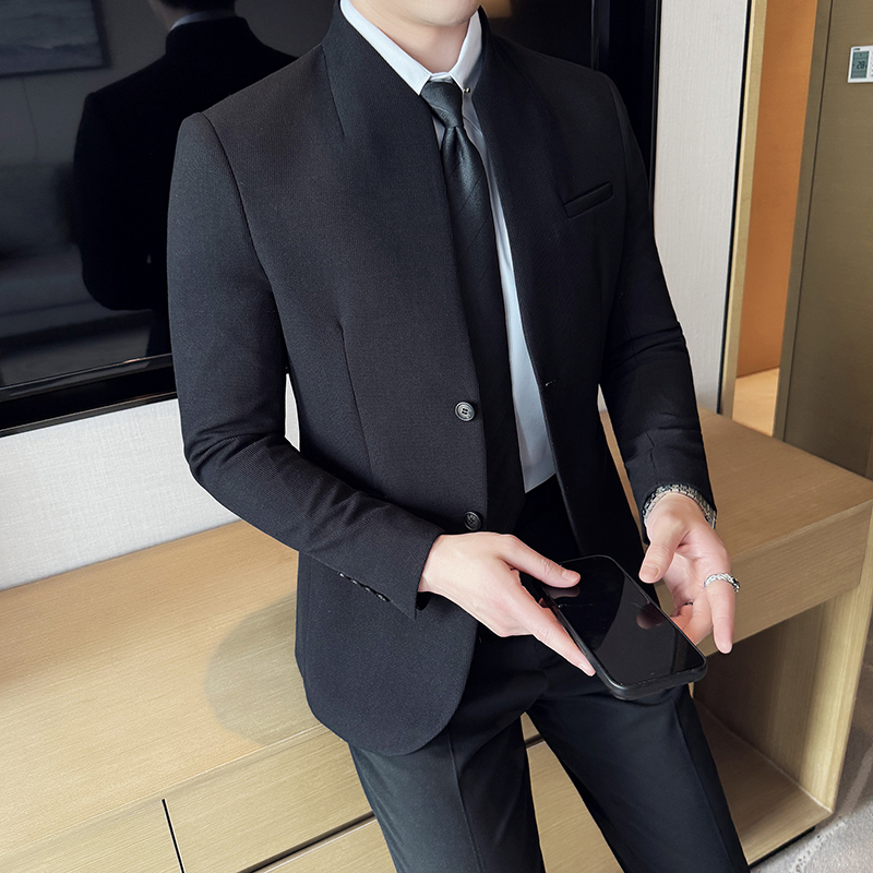 华夫格新中式立领西服商务休闲西装外套DX37-P148，男装西服套装，星座1606-1